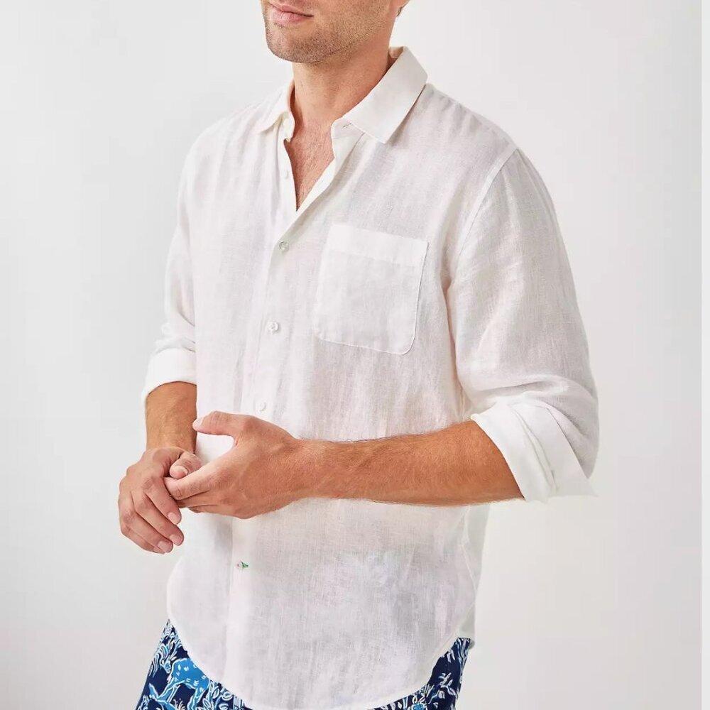Lilly Pulitzer Men's Stuff Addison Linen Shirt Resort White NWOT
